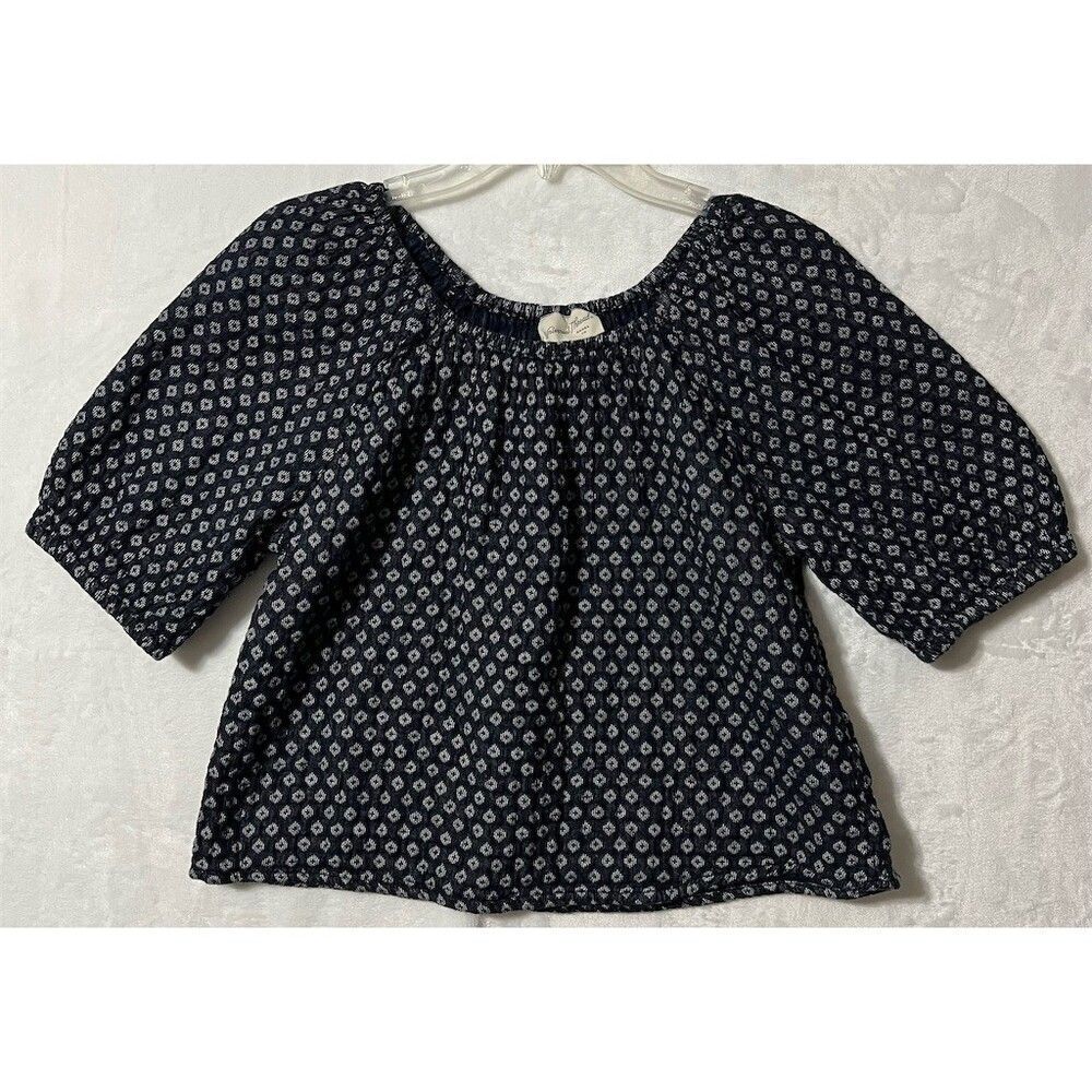 Universal Thread Blouse Womens Size M Navy Blue White Geometric Puff